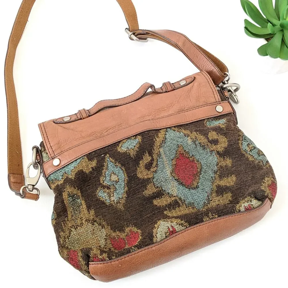 Long Live Vintage Fossil 1954 Maddox Brown Leather Tapestry Messenger Purse RARE